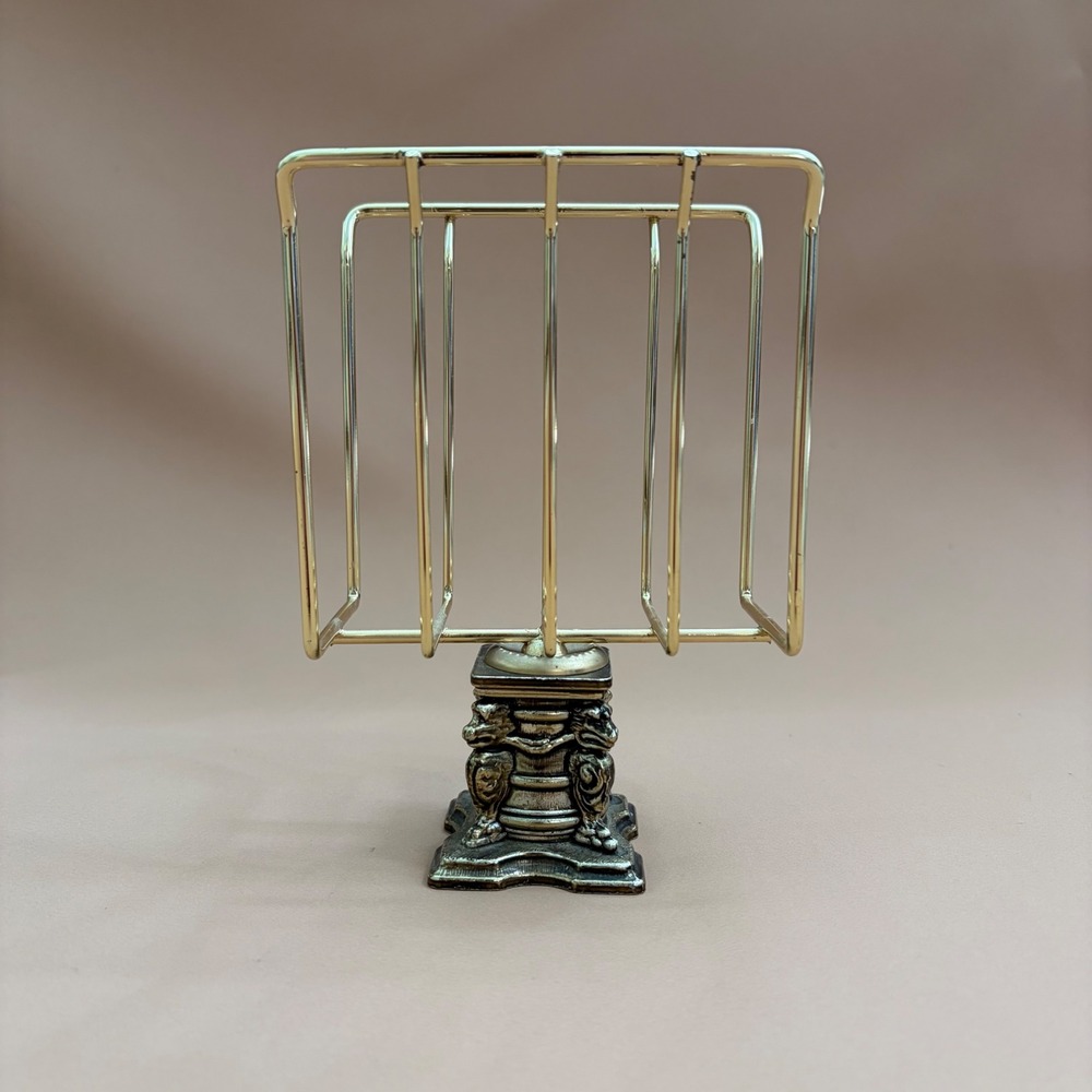 Vintage Sears Gold Tone Metal Napkin Holder Lion Head Pedestal Hollywood Regency